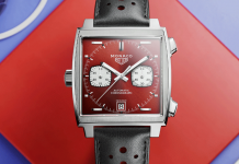PRIMEIRAS IMPRESSÕES | TAG Heuer: um Monaco red hot racing! O Monaco ‘1979-1989 Limited Edition’ rodeado de Iconografia dos anos 80: headphones do walkman e cassete. © TAG Heuer